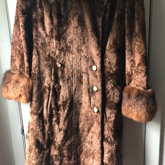 VTG Juniors Coat Fur Trim Velvet Brown Tanganika - Picture 2 of 7
